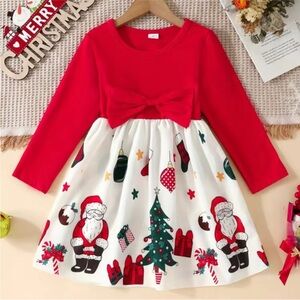 Festive Red and White Christmas Holiday fit & flare bow Dress